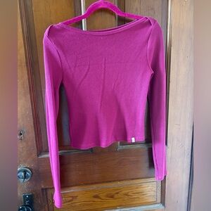 Urban Outfitters Ribbed Long Sleeve Top in Deep Pink